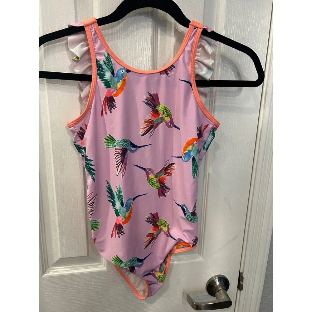 Cotton‎ On Kids Swimsuit Lilac Hummingbird Ruffle Bow One Piece Girls 9-10